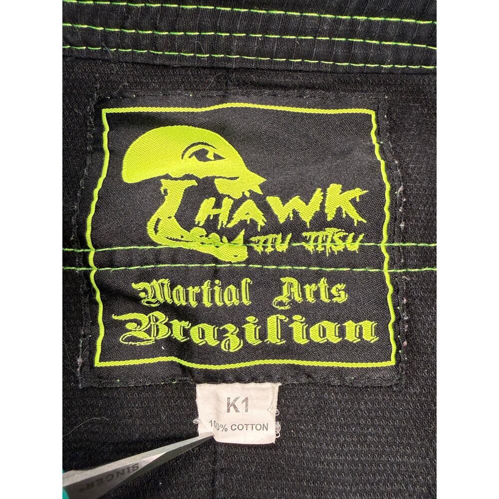 HAWK BRAZILIAN JIU-JITSU Martial Arts BJJ GI & Bottom Youth Size K1 Black Green - Picture 7 of 12